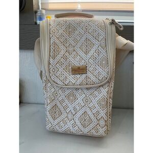 Natural Elements Insulated Wine Carrier Woven Tan Cream Geometric